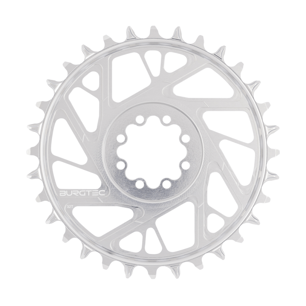 Burgtec 3mm Offset Thick Thin Chainring for SRAM 8-Bolt - 28T - Rhodium Silver