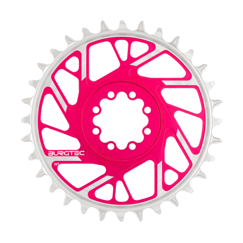 Burgtec 3mm Offset Thick Thin Chainring for SRAM 8-Bolt - 30T - Toxic Barbie Pink